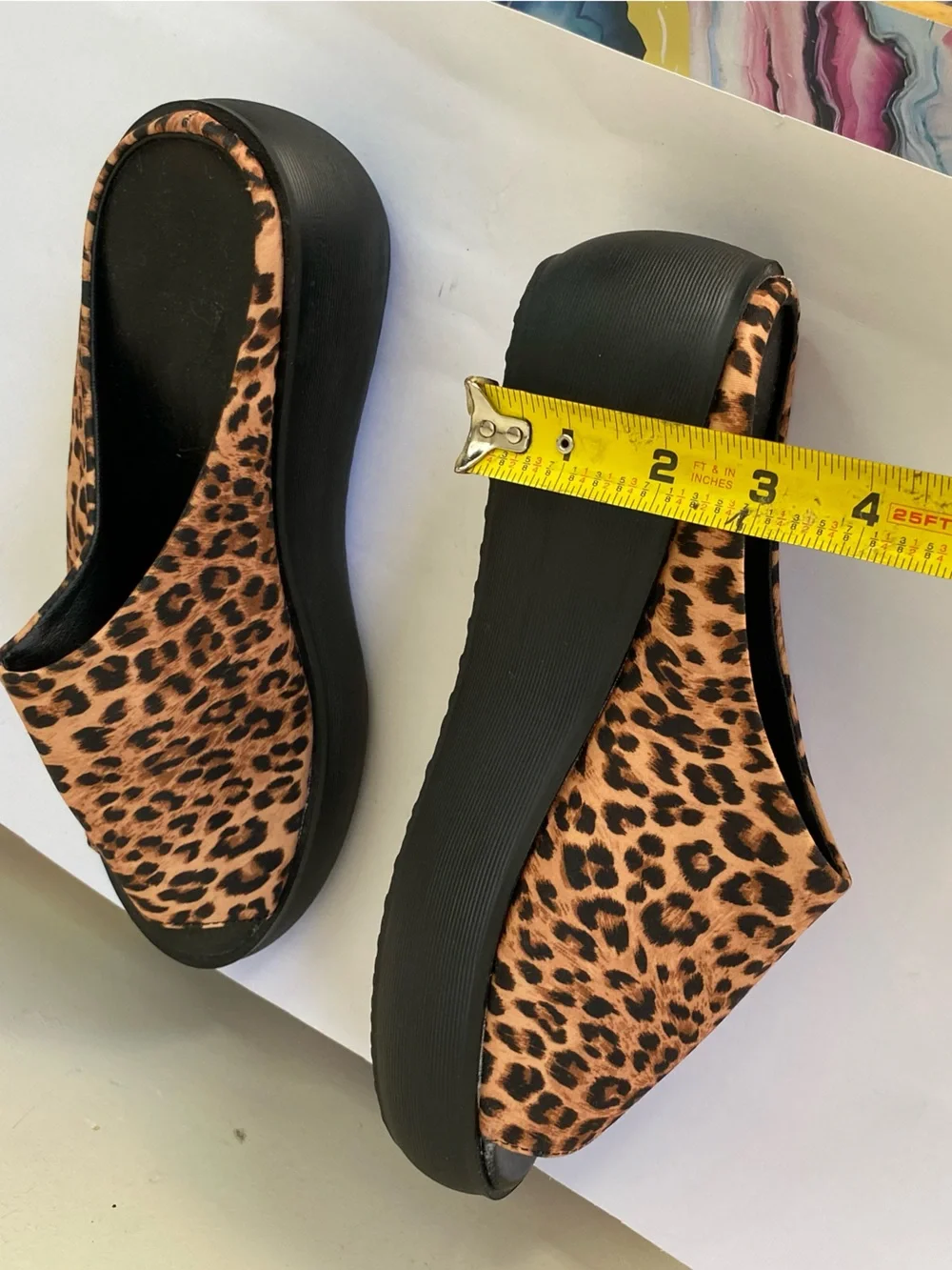 Leopard Print Platform Wedge Slide Sandals Open Toe Mules 41 Y2K Mob Wife